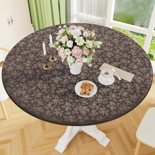 Image of Smiry Waterproof Heavy Duty Vinyl Fitted Tablecloth for 57 inch-68 inch Round Table