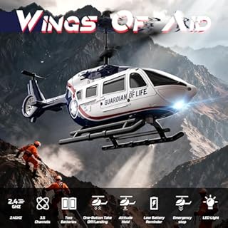 DEERC Elicottero Telecomandato per Bambini, RC Militare di Salvataggio con Mantenimento dell’Altitudine, Decollo/Atterraggio a Un Tocco, Luce LED, Allarme di Batteria Scarica, Regalo per Ragazzi