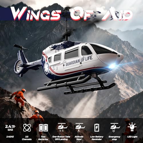 DEERC RC Helicopter,Rescue Remote Control Helicopter for Kids & Adults,Toys Helicopter with Altitude Hold, One Key take Off/Landing, LED Light, Low Battery Reminder, Gift for Boys Ages 8-12 - Image 3