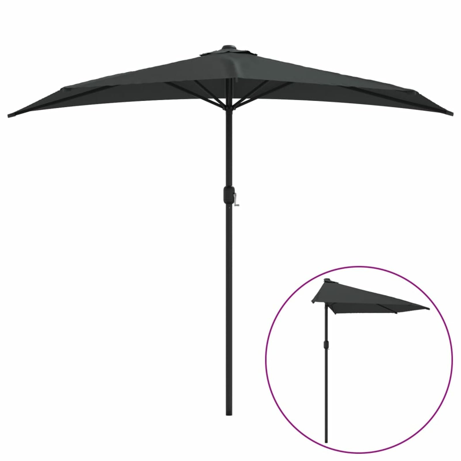 Homgoday Sombrilla de balcón semicircular Palo Aluminio Gris 270x144 cm Sombrilla de Jardín,Protección UV Sombrilla Jardín Grande Orientable Jardín Parasol Balcón
