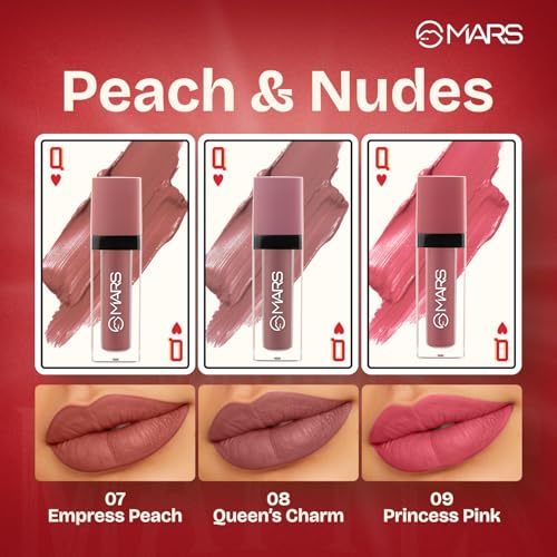 Image of MARS Queen of Mattes Liquid Lipsticks Box Set of 3 (13.5 ml) (PEACHES & NUDES) | Smudgeproof & Transferproof | Intense Swipe Pigmentation | Long-Lasting Wear