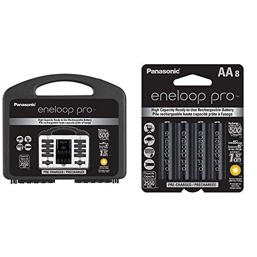 Panasonic eneloop pro High Capacity Power Pack, 8AA, 2AAA, with Advanced Individual Battery Charger and Plastic Storage Case & eneloop pro AA High Capacity Ni-MH Pre-Charged Rechargeable Batteries