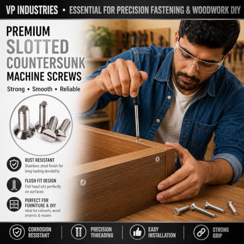 Image of By inchVP INDUSTRIES inch (Pcs-25) 1 /4 inchx1.25 inch CSK Phillips Head Screws, High Strength Steel Countersunk Flat Head Fasteners for Furniture, Woodworking, Cabinet, Construction & DIY Applications
