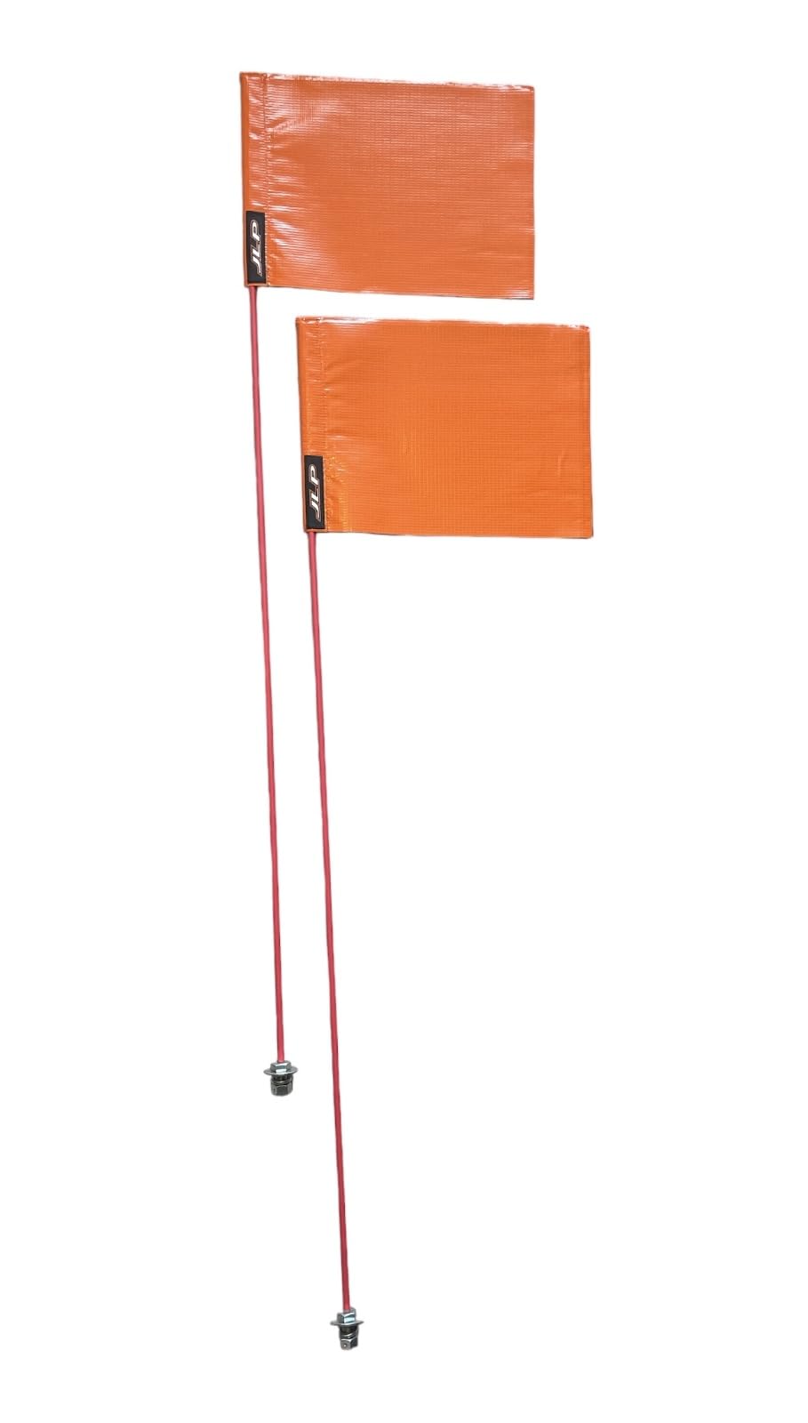 JLP 7 FT Tall 5/16 Orange Pole Snow Trailer Markers & Heavy Duty Ride Park Approved Wind Resistant Nylon Rectangle Fluorescent Orange 12x9 in Flag Set Red Cargo PWC Motorcycle RV Travel Trailer