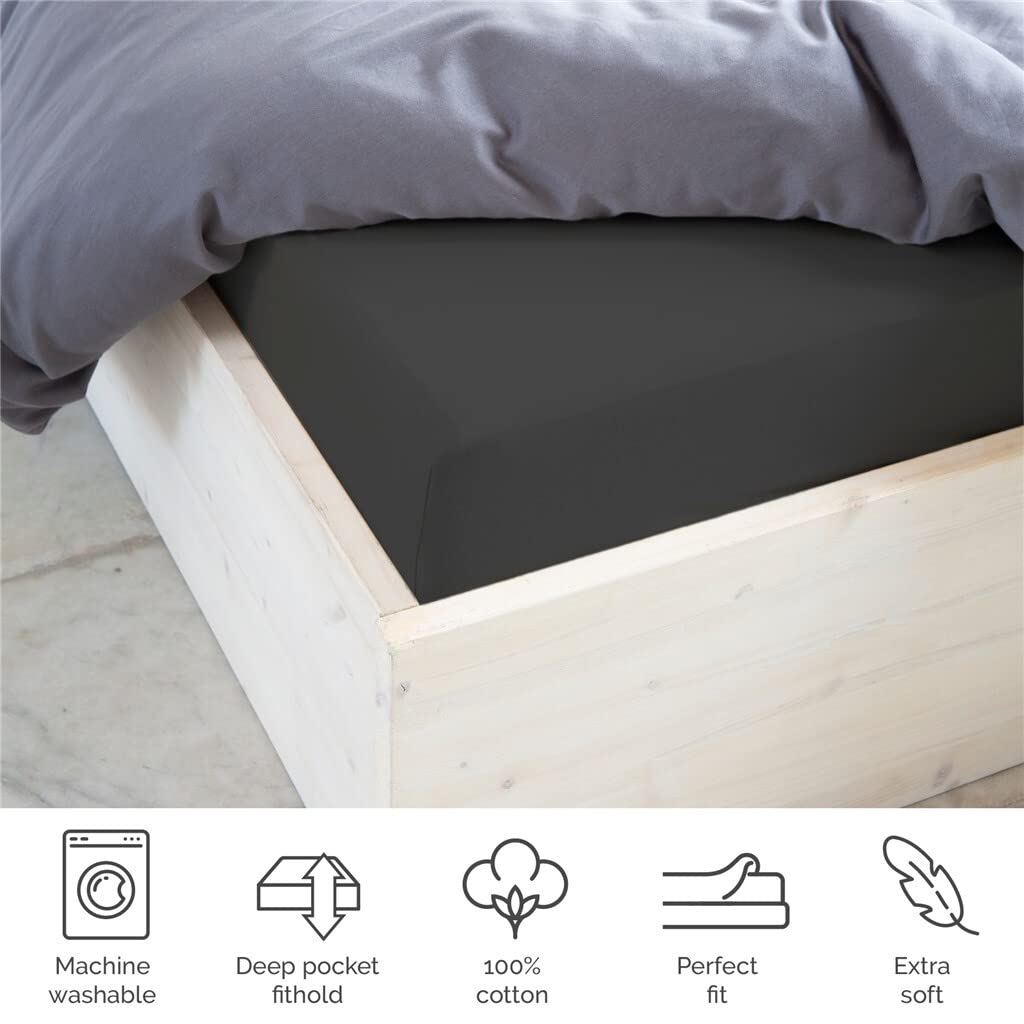 Walra Jersey Fitted Sheet, 140 x 200 cm, 100% Cotton, for the Mattress Soft Feel, Wrinkle Resistant, Anthracite - Image 3