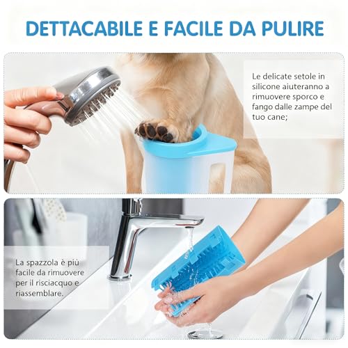 COMFPET pfotenreiniger für hunde mit silikonbürste, ragbarer Pfotenreiniger mit abnehmbarer Silikonbürste, großzügiges Fassungsvermögen, geeignet für Katzen und Hunde Paw Washer (M)