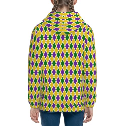 Mardi Gras Purple Yellow Plaid Kids Pullover Hoodies Boys Sweatshirts Girls Athletic Clothes with Pocket4