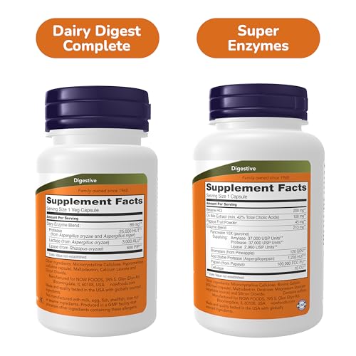 Image of Now Foods Digestive Enzyme Bundle* - Digestive + Dairy Digest Supplements | Dairy Digest Complete 90 Capsules + Super Enzymes 90 Capsules - Supports Digestion of Lactose, Dairy, Fat, Carbs & Protein*