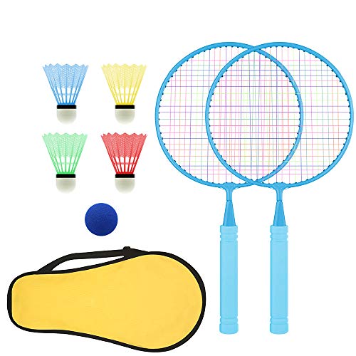Badminton Rackets Set for Kids Children Shuttlecocks Racquet Lightweight Carrying Bag Toddler Juniors Professional Beginner Players Indoor/Outdoor Sport Game (Blue: 17.7 x 9 inches)