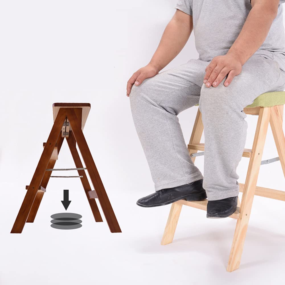 Taburete plegable de madera de 3 escalones para adultos y personas mayores, escalera portátil para cocina/dormitorio, fácil acceso y altura extra para objetos de alcance