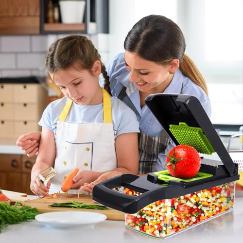 Image of Vegetable Chopper, 14 in 1 Mandoline Veg Chopper and Dicer, Food Chopper, Chopper for Salad Onion Veg Garlic Potato, Kitchen Multifunctional Vegetable Cutter