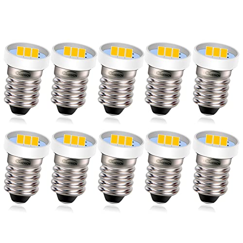 Ruiandsion 10個 E10 LED懐中電灯電球 24V ミニチュアネジ電球ヘッドランプ用アップグレード懐中電灯トーチバイクワークライト、ウォームホワイト
