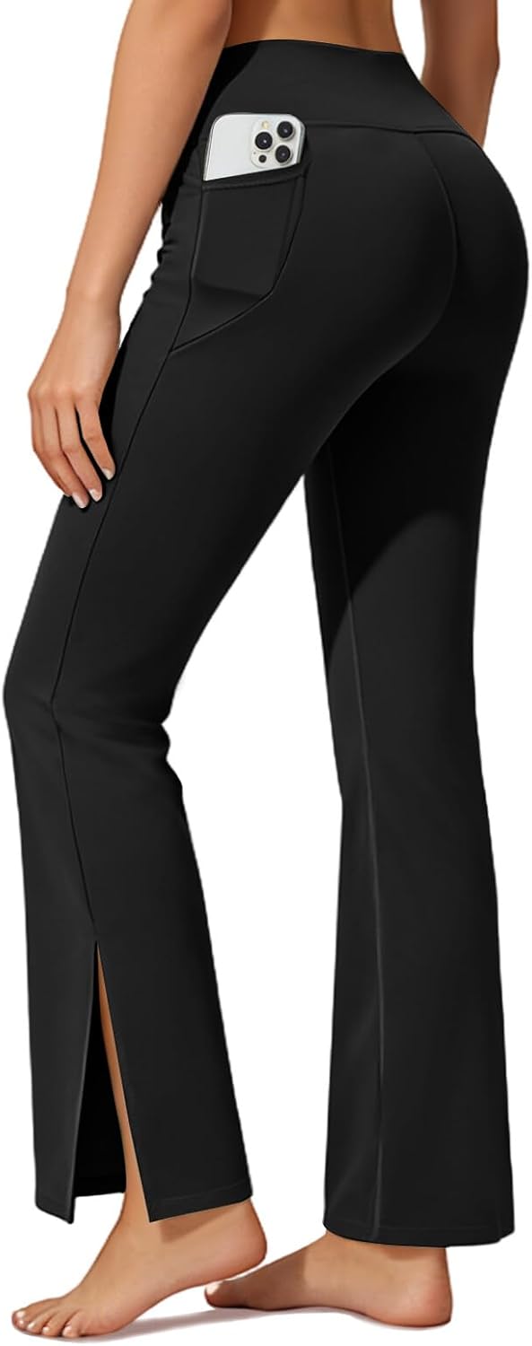 Women's Side Split Wide Leg Yoga Leggings - High Waisted Crossover Stretchy Flare Yoga Pants