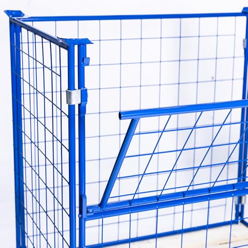 HHL Euro-Gitterbox mit klappe | Gitteraufsatzrahmen H1200 x B1200 x L800mm für aufbewahrung| Faltbarer Gitterrahmen für Euro-palette | Gitterbehälter aus Stahl | Gitterboxen für Holz, Lager | Blau
