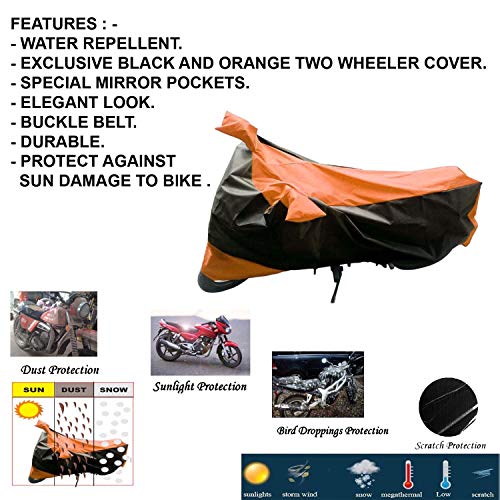 Image of Kandid Orange & Black Dust Proof & Water Resistant Double Mirror Pocket Bike Cover For Honda Cb Unicorn 150(ORANGE TYPE 1 Polyester)