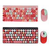 Teclado Y Mouse Inalámbricos, Teclado Y Mouse Combo Inalámbrico 86 Teclas Aspecto Lindo Y Colorido Botones Multimedia Luz Silenciosa 2.4G Teclado Mouse para PC, Regalo para(Rosa color mezclado)