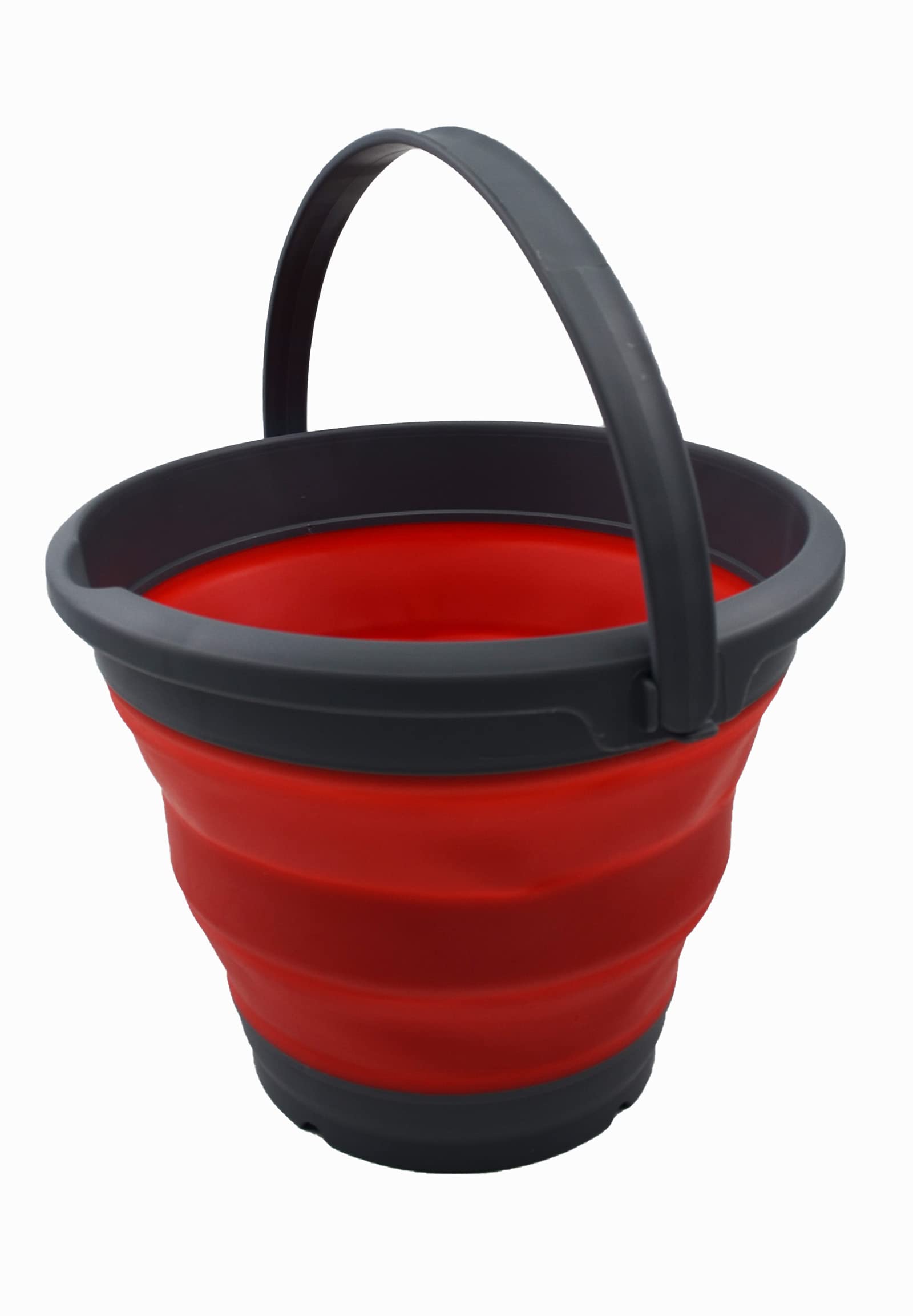 SAMMART Collapsible Bucket (Grey/Crimson, 5.5L - Round)