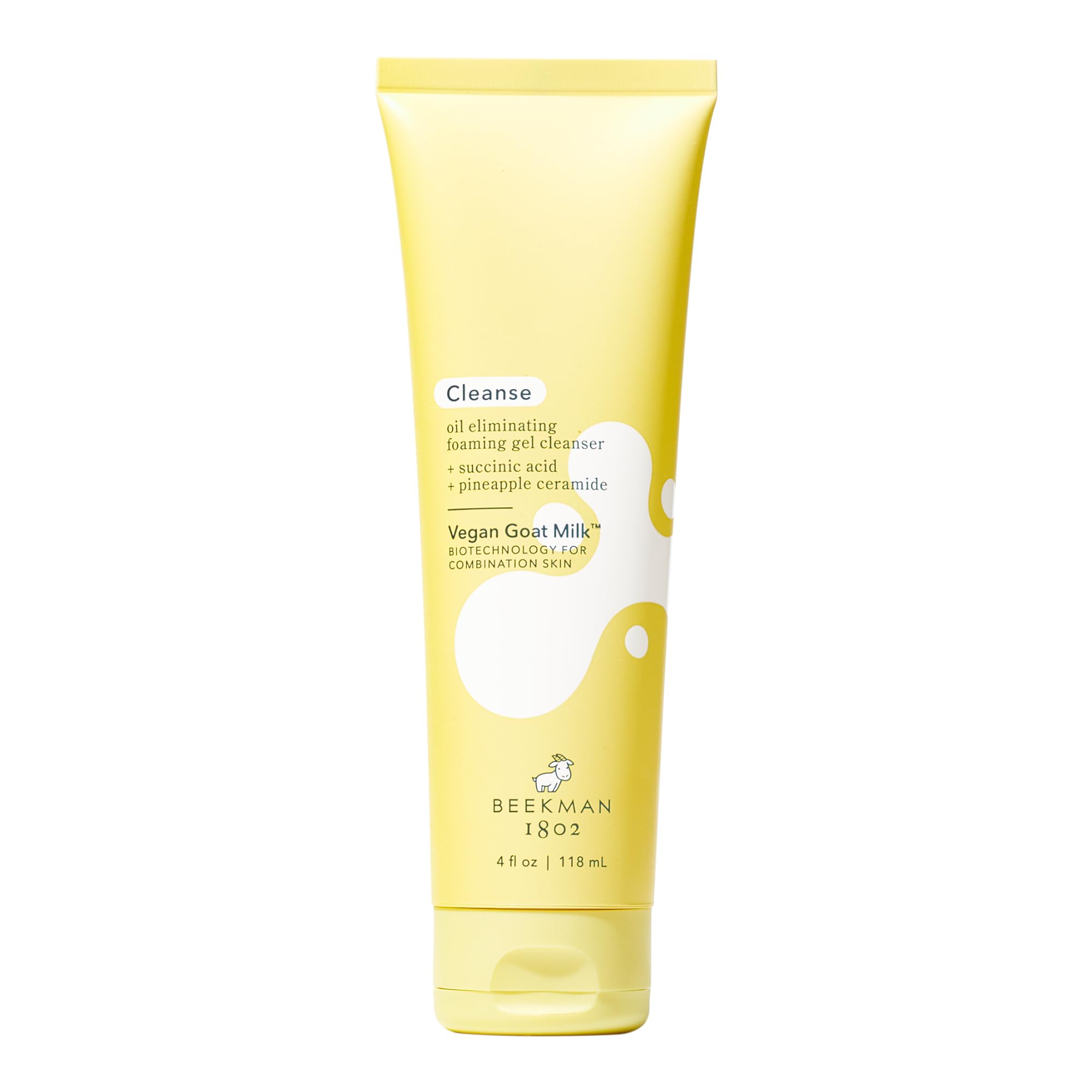Beekman 1802 Foaming Gel Oil-Eliminating Face Cleanser - Non-Comedogenic - 4.0 fl oz - Controls Oil - With BioMilk, Succinic Acid & Pineapple Ceramide - Good for Sensitive Skin
