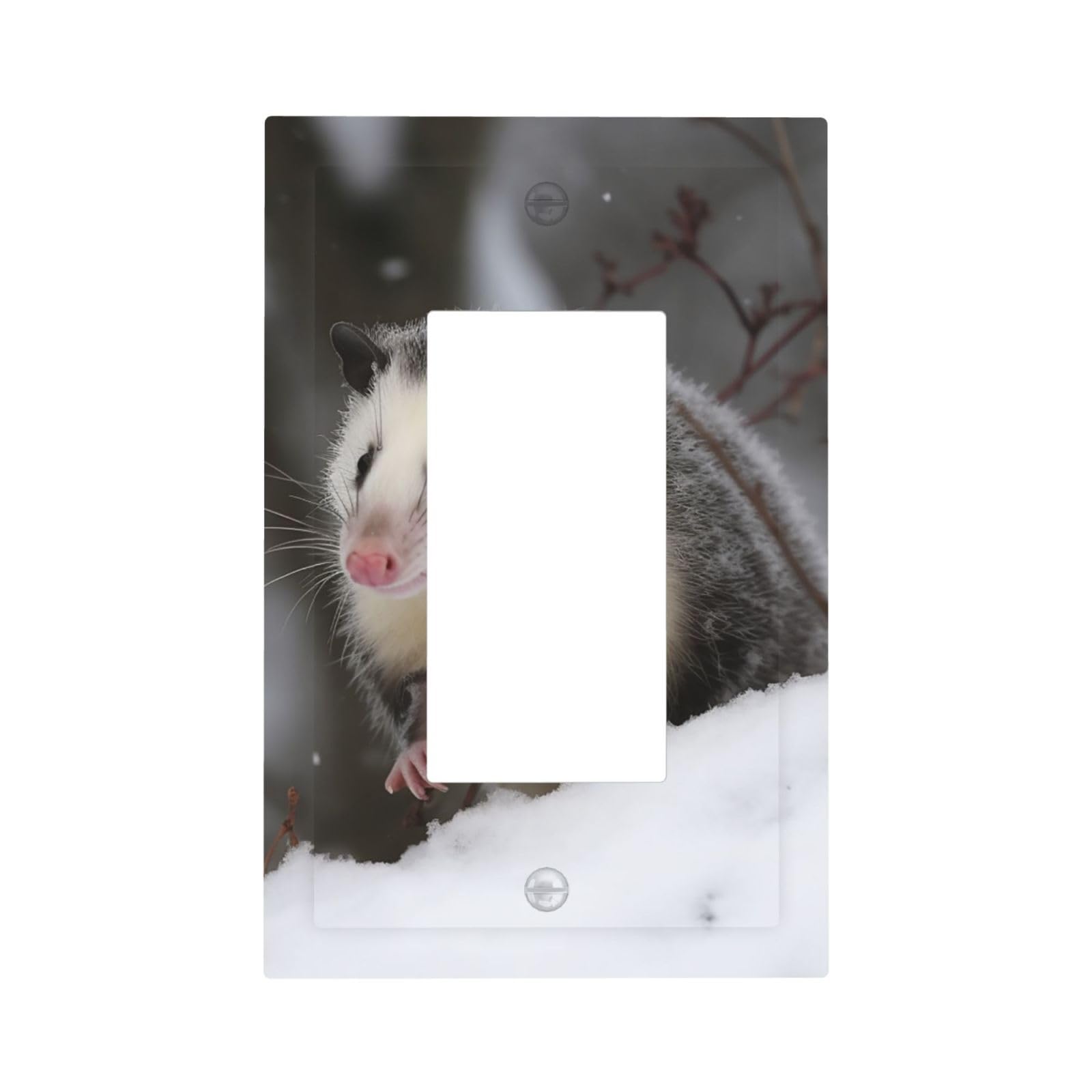 1-Gang Decorator Wall Plate Opossum In Snow Light Switch Cover Single Gang Receptacle Outlet Wall Plate Mid Size 5" x 3" Wallplate Unbreakable Polycarbonate Outlet Faceplates Covers