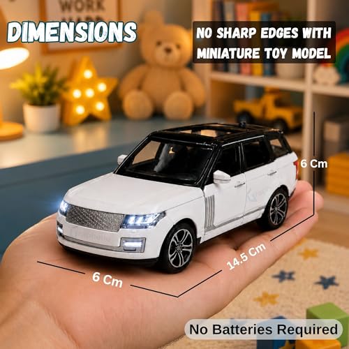 Image of GRAPHENE 1:32 Scale Pullback Diecast Metal Toy Car SUV Model with Openable Doors Light Sound Friction Power Realistic Miniature Vehicle Toy for 2+ Years Kids Boys Girls Mini Car (White)