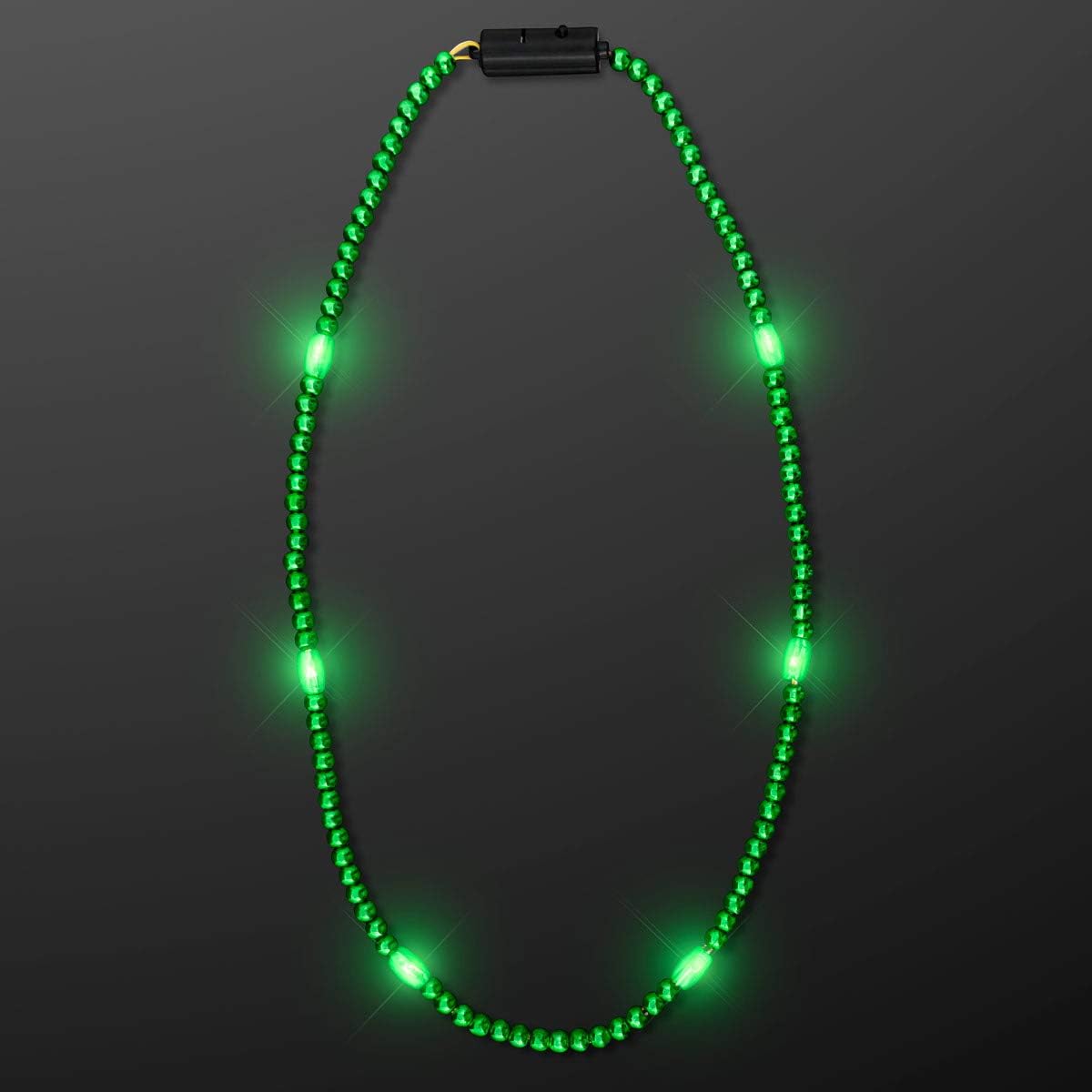 FlashingBlinkyLights Green Light Up LED Mardi Gras Bead Necklaces (Set of 12)
