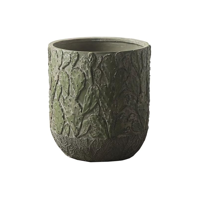 Zhaoj24-05 Macetas de Interior Maceta de hormigón Redonda Verde de Gran Calibre con patrón de Cactus, contenedor de Plantas for entradas, Jardines y Patios Maceta