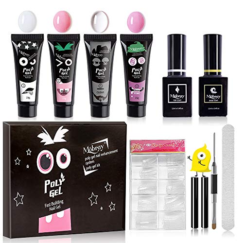 Mobray Poly Nail Gel Kit, Builder Gel for Quick Nail Gel Nail Extension Kit 15ml 4pcs Starter Kit Professional Technician All-in-One French Manicure Kit for Nail Enhancement (Kit 1)