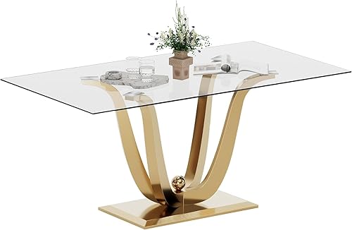Miniatura 24 de Mesas de comedor redondas de 36 pulgadas, mesa de comedor moderna de cocina con base de metal cromado dorado, mesas de comedor redondas de vidrio