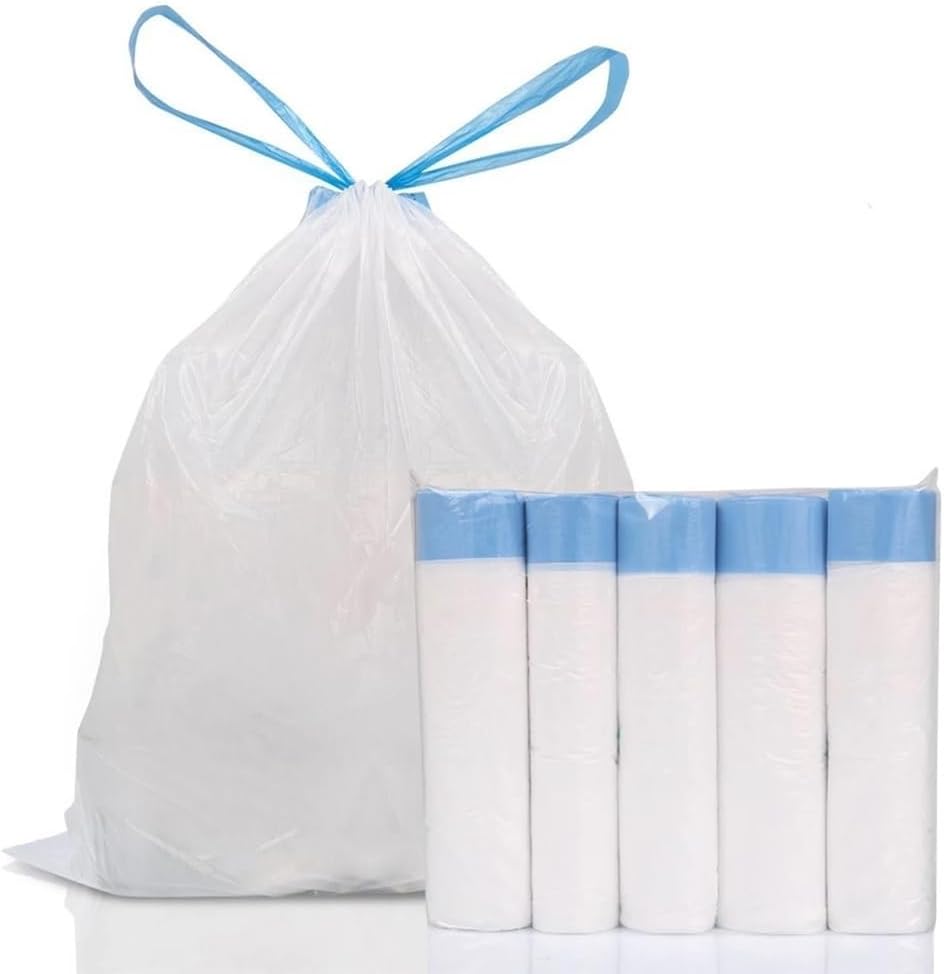 45X50 Large Drawstring Garbage Bags - Thick, Portable White Plastic Trash Bags for Household Use(10 roll)