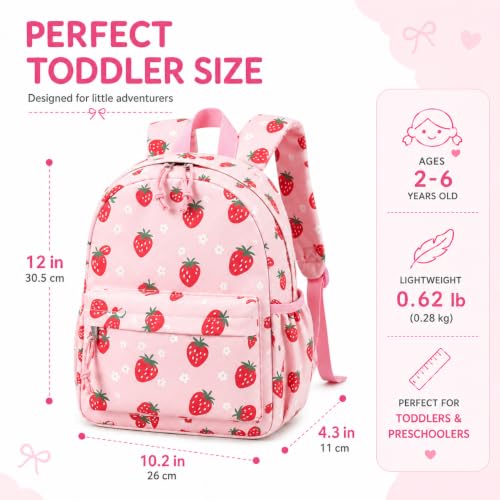 Image of LOIDOU Toddler Backpack for Girls School Bookbags for Preschool Kindergarten Cute Backpacks (Strawberry Pink, S-12)
