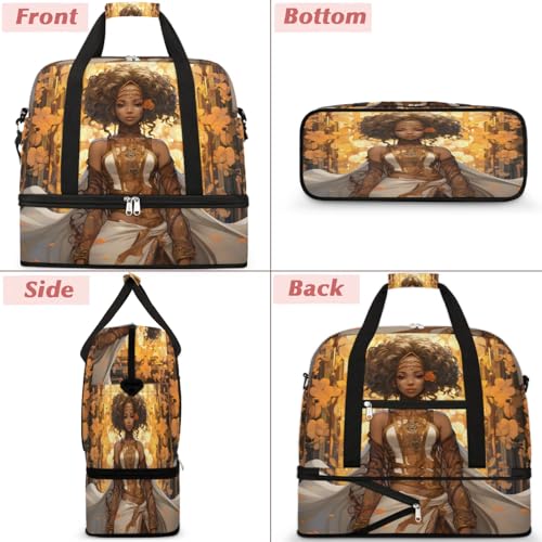 Travel Duffel Bags African Girl Foldable Weekender Bags for Women with Shoes Compartment Waterproof & Tear Resistant Carry on Overnight Luggage Duffel Bag Shoulder Sports Tote Bag3
