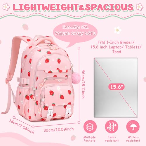 ASKSKY Girls Backpack for School, Kawaii Bookbag for Teen Multiple Pockets School Bag for Primary Elementary Middle School,Age 6-14, Pink Strawberry by ASKSKY - Used condition - Image 3