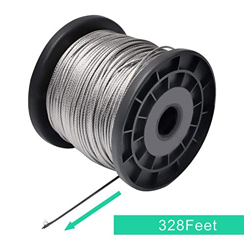 Wire Rope, 1/16 Wire Rope, Stainless Steel 304 Wire Cable, 328Ft Length Aircraft Cable With 100Pcs Sleeves Stops, 7X7 Strand Core, 368 Lbs Breaking Strength Perfect For Outdoor,Yard,Garden Or Crafts #TOP3