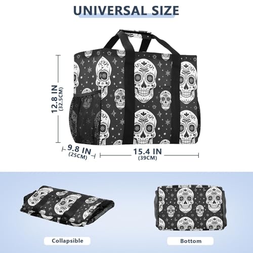 ALAZA Dia De Los Day Of The Dead Muertos Skull Flower Seamless Waterproof Beach Tote Bags3