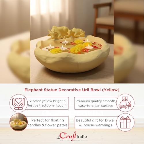Image of eCraftIndia Animal Statues Decorative Urli Bowl for Home Decor (Resin) | Urli Set for Decoration Floating Flowers Tea Light Candle Holder | Diwali Decoration Items Gifts for Family and Friends