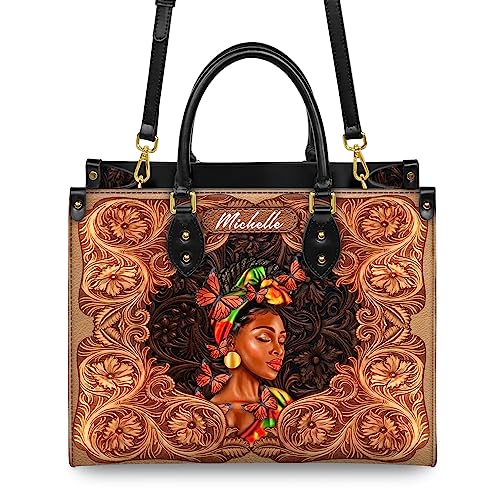 Personalized Black Queen Leather Bag, African American Purse, Afro Black Girl, Gift for Mom, Christmas Gift3