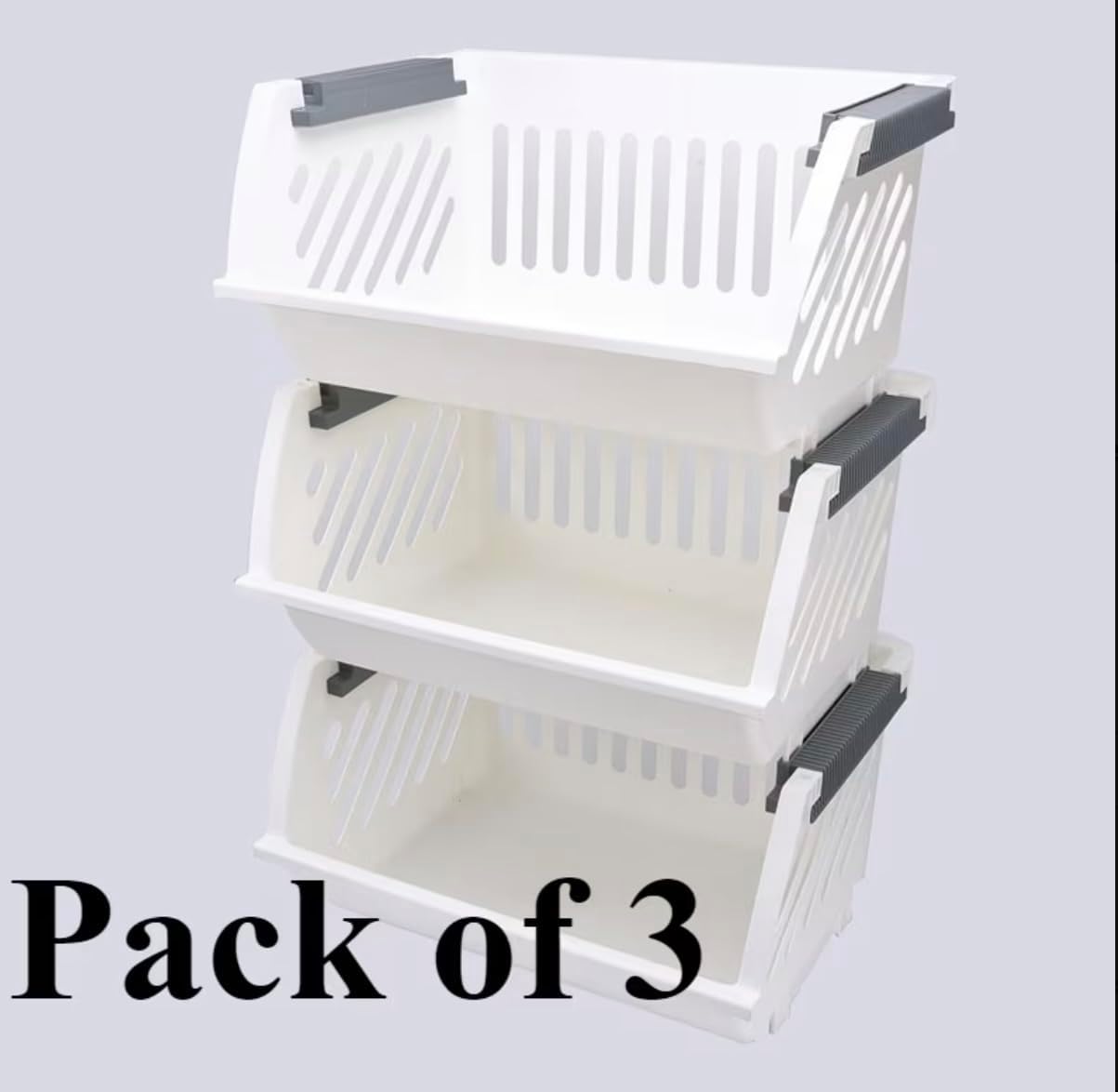 Stackable Storage Bins with Handles, White, Plastic, Pack of 3, 17.52 x 13.39 x 9.45 Inches, Toy Organizer Baskets