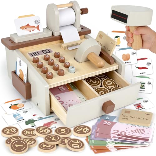 Cash Register for Kids Play Money with Scanner for Toddler