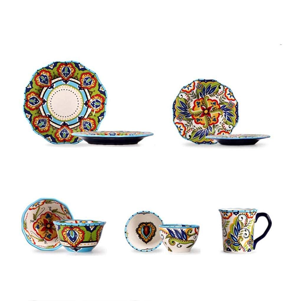 Elegancki zestaw obiadowy, 5 sztuk Vintage wzór pasterski porcelanowy zestaw obiadowy ceramiczna zastawa stołowa prezent na parapetówkę