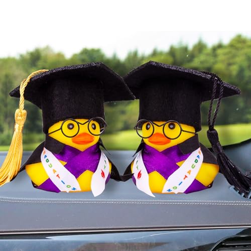 Image of Graduation Duck Car Dashboard Decorations Rubber Duck Car Ornaments for Graduation Gift with Mini Glasses Graduate Cap Cape and Sash(A5)