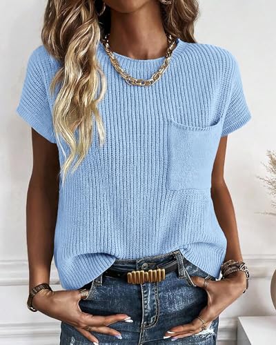 Image of KIRUNDO Summer Fall Short Sleeve Sweater for Women 2026 Casual Sweater Vest Cotton Knit Pullover Tank Tops Fashion Clothing