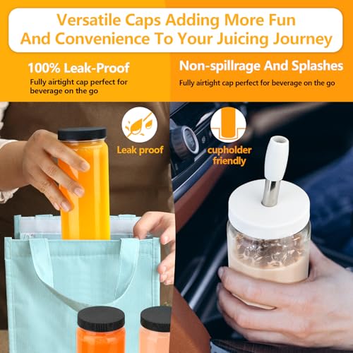 Image of Zukro Glass Juice Bottles with Lids 16 oz| 12 Pack Wide Mouth Leak Proof Clear Reusable Drinking Jar Container With 3 Straws For Juicing, Smoothie, Water, Bubble Tea| BPA-Free & Airtight|