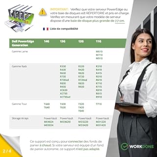 WORKDONE (Pack 4 u. Caddy HDD 2.5" Compatibles avec serveurs Dell PowerEdge T440 T640 R330 R430 T430 R630 T630 R730 R830 R930 R320 R420 G176J - Porteur Échange à Chaud - Support Installation Facile