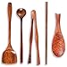 Juego de pala para wok de madera, Utensilios Cocina Madera con espátula para wok, pinzas para alimentos, cuchara para cocinar, palillos de mango largo, cuchara para arroz