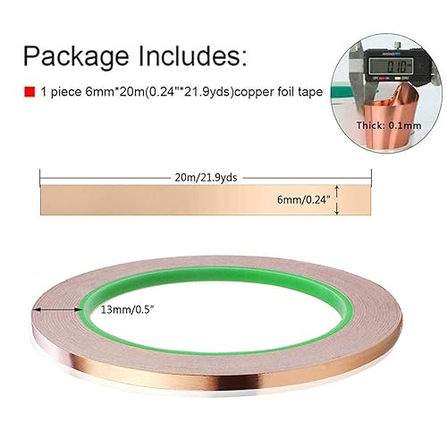 Miniatura 2 de Oubaka Cinta de lámina de cobre, cinta de cobre adhesiva conductiva de doble cara para blindaje EMI, circuitos de papel, reparaciones eléctricas,