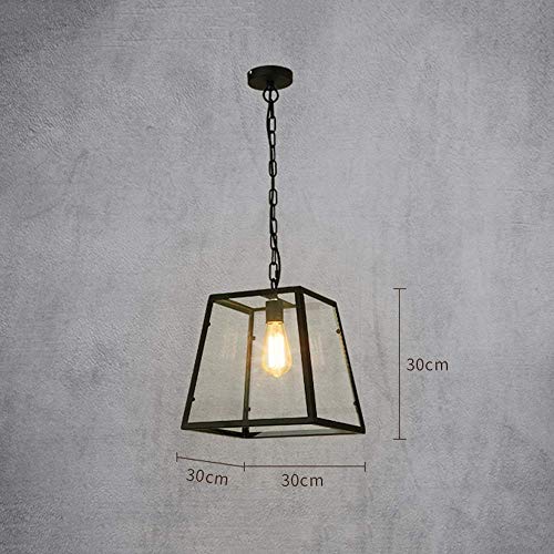 Chandelier industriel E27 plafonnier retro noir verre rectangle - 6