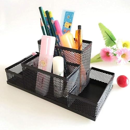 Image of SPIREX 4 Compartment Metal Mesh Pen Stand - Perfect Desktop Pen Organizer for Office, School, and Home - Sturdy and Sleek Design - Ideal for Pens, Pencils, Markers, and More