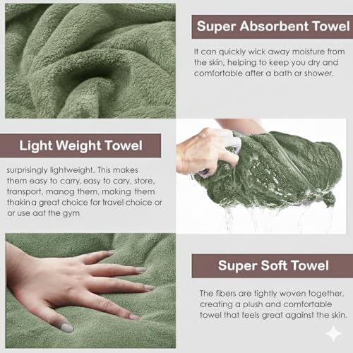 Image of Dribble Coral Fleece Weft Knitting 400gsm Bath Towel 70 x140cm | Ultra Soft, Quick Dry, Highly Absorbent | Lightweight & Skin-Friendly Towel for Bathroom, Gym & Travel, (Brown /Green /Pink, Pack of 3)