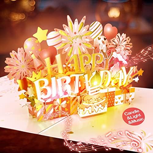 INPHER Birthday Gifts for Women, Pop Up Birthday Cards Blowable Candle Light and Music Happy Birthday Gift Card for 30th 40th 50th 60th Women Mom, Wife, Sister, Rose Gold