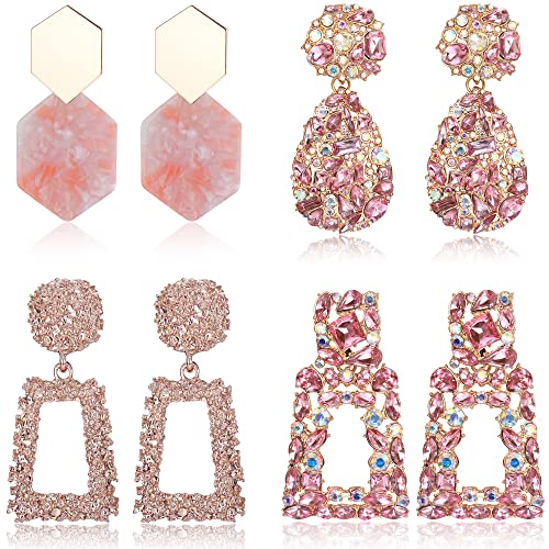 ADRAMATA 4 Pairs Ohrring für Damen Strass Ohrring Set Große Rechteckige...